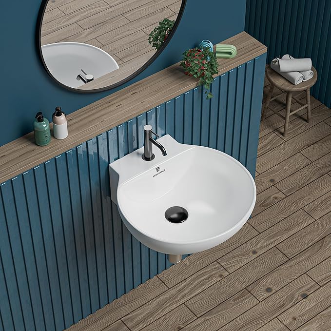 REMANENCE Ceramic Wall Hung Corner Wash Basin for Bathroom | Wall Mounted